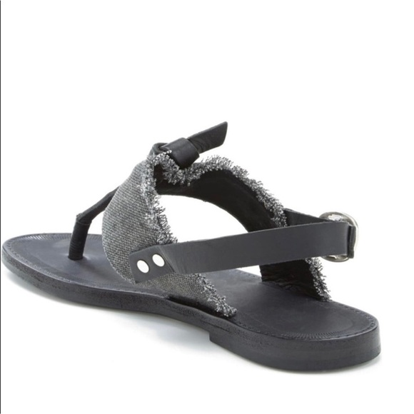 Rag & Bone Claire Leather Denim Thong Sandals | Size 8.5 | Gray - Picture 4 of 8